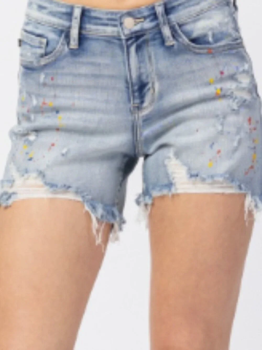 Judy Blue Mid-rise Rainbow Paint Splash Cutoff Shorts XL NWT